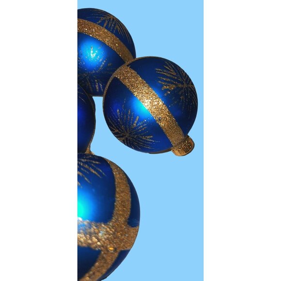 Set Of 5 Blue & Gold Glitter Christmas Ornaments - Picture 5 of 11